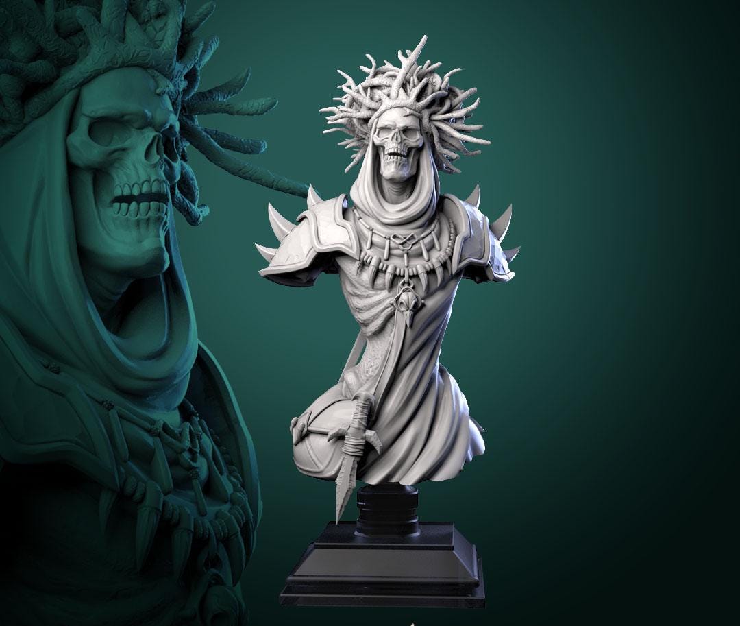 Dry Lich Bust| Tabletop RPG Miniature | White Werewolf Tavern | Roleplaying 3D Printed Fantasy Mini - 3DPrintDen