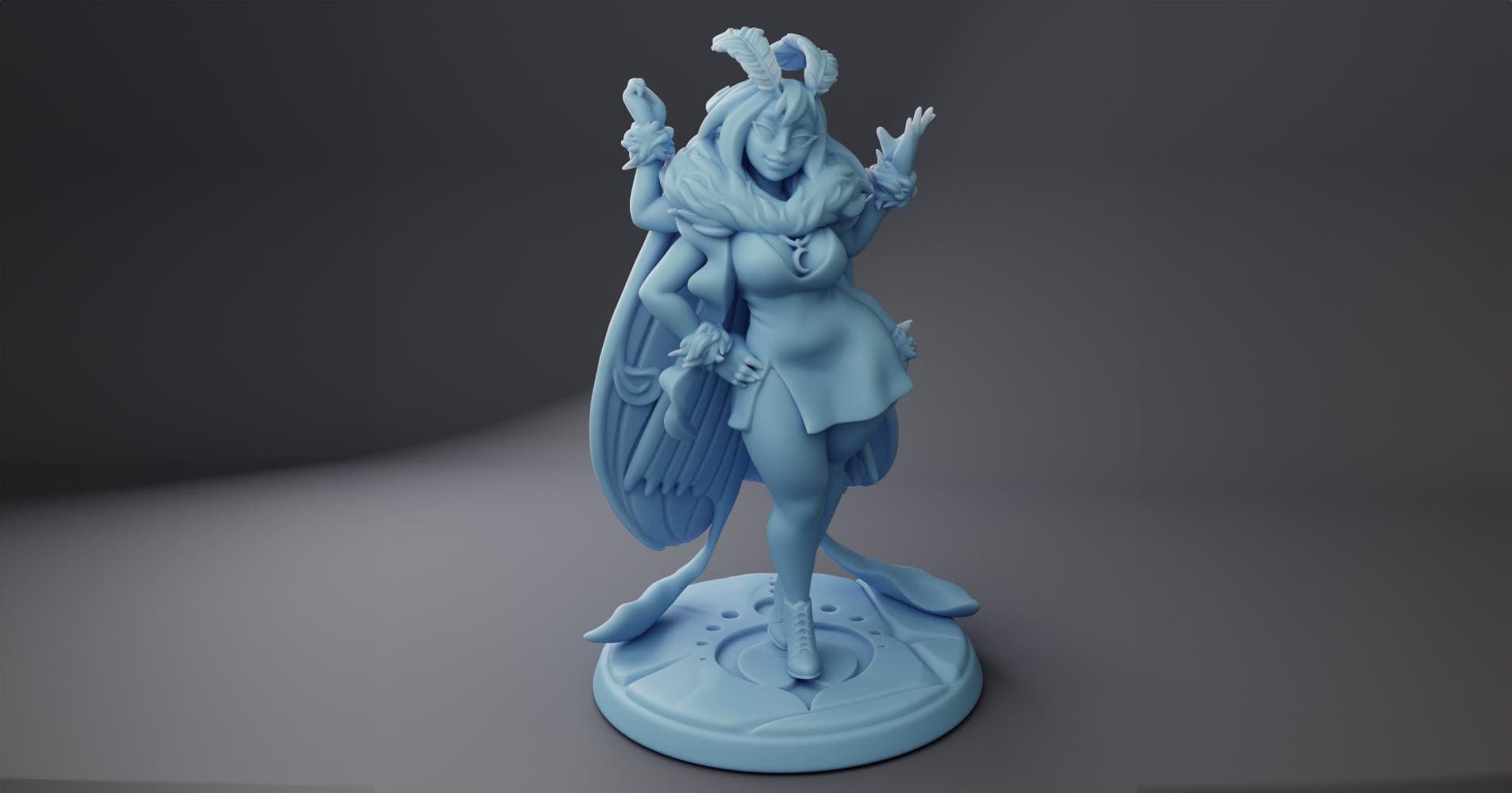 Moth Girl Miniature| Twin Goddess Miniatures | Tabletop RPG Miniature | Roleplaying 3D Printed Fantasy Mini - 3DPrintDen