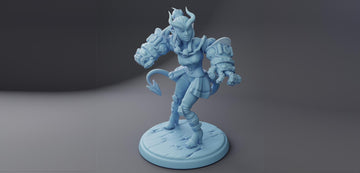 Female Tiefling Fighter Miniature, Punch | Twin Goddess Miniatures | Tabletop RPG Miniature | Roleplaying 3D Printed Fantasy Mini - 3DPrintDen