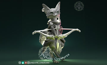 Female Fox Archer Miniature | Tabletop RPG Miniature | Pepunki Creatures | Roleplaying 3D Printed Fantasy Mini - 3DPrintDen