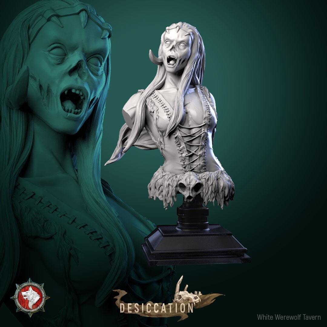 Female Zombie Barbarian Bust | Tabletop RPG Miniature | White Werewolf Tavern | Roleplaying 3D Printed Fantasy Mini - 3DPrintDen