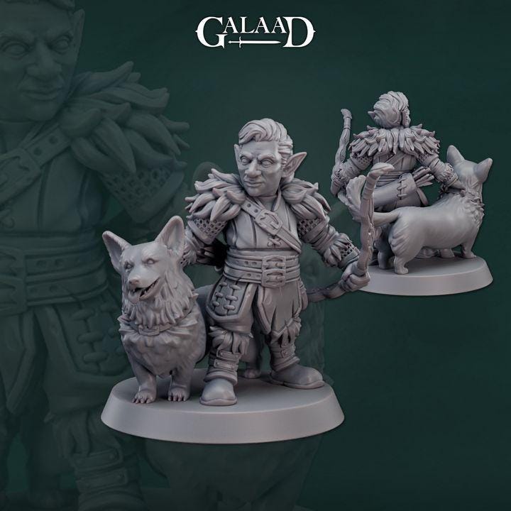 Gnome Ranger + Corgi Miniature | Tabletop RPG Miniature | Galaad Miniatures | Roleplaying 3D Printed Fantasy Mini - 3DPrintDen