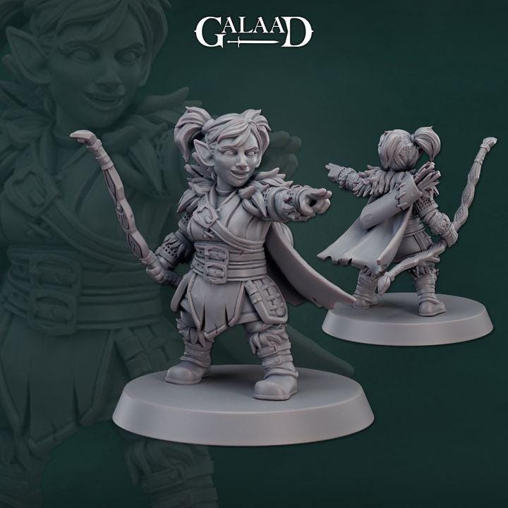 Female Gnome Ranger Miniature | Tabletop RPG Miniature | Galaad Miniatures | Roleplaying 3D Printed Fantasy Mini - 3DPrintDen