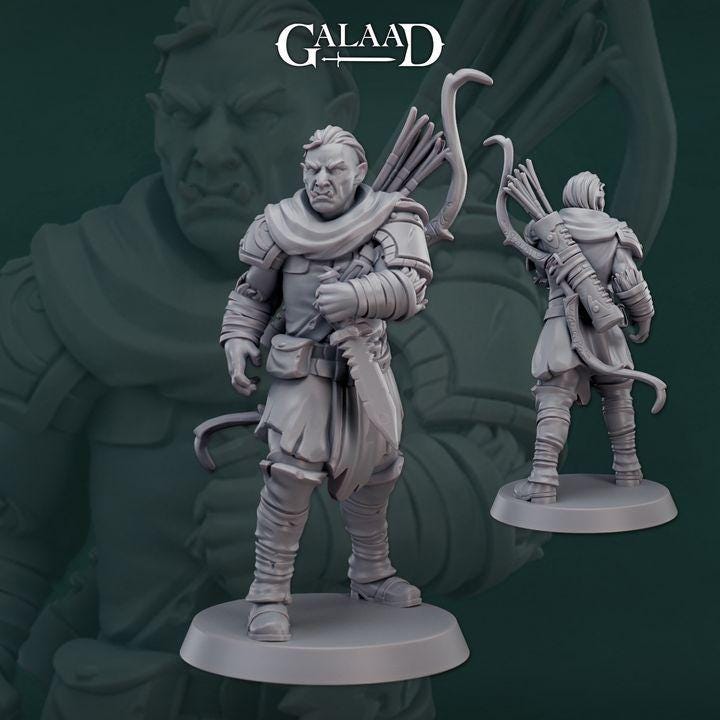 Half Orc Ranger Miniature | Tabletop RPG Miniature | Galaad Miniatures | Roleplaying 3D Printed Fantasy Mini - 3DPrintDen