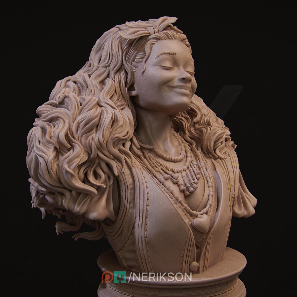 Female Bard Bust, Inithia | Tabletop RPG Miniature | Nerikson | Roleplaying 3D Printed Fantasy Mini - 3DPrintDen