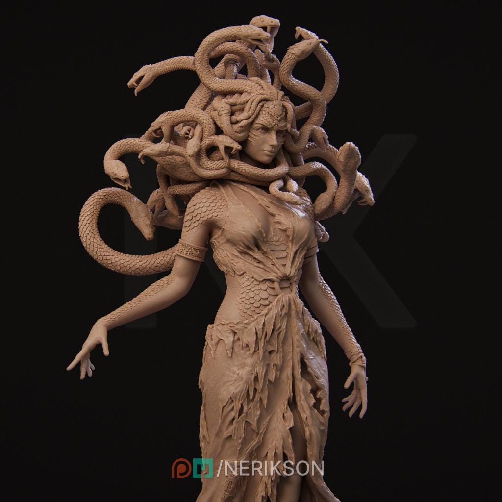 Gorgon Miniature, Medusa | Tabletop RPG Miniature | Nerikson | Roleplaying 3D Printed Fantasy Mini - 3DPrintDen
