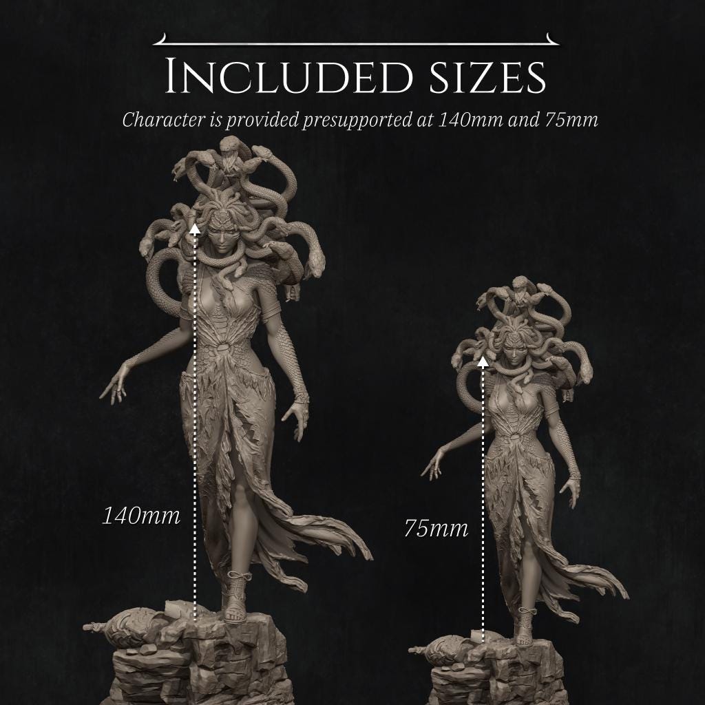 Gorgon Miniature, Medusa | Tabletop RPG Miniature | Nerikson | Roleplaying 3D Printed Fantasy Mini - 3DPrintDen