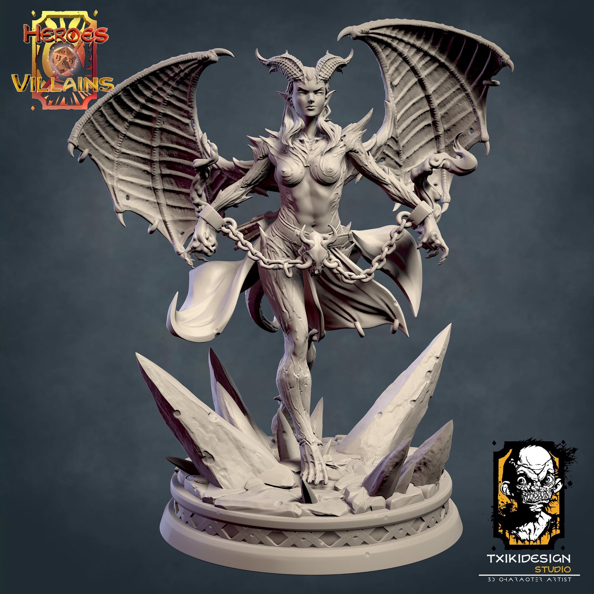 Succubus Miniature | Tabletop RPG Miniature | Javier Txiki Tejedor | Roleplaying 3D Printed Fantasy Mini - 3DPrintDen