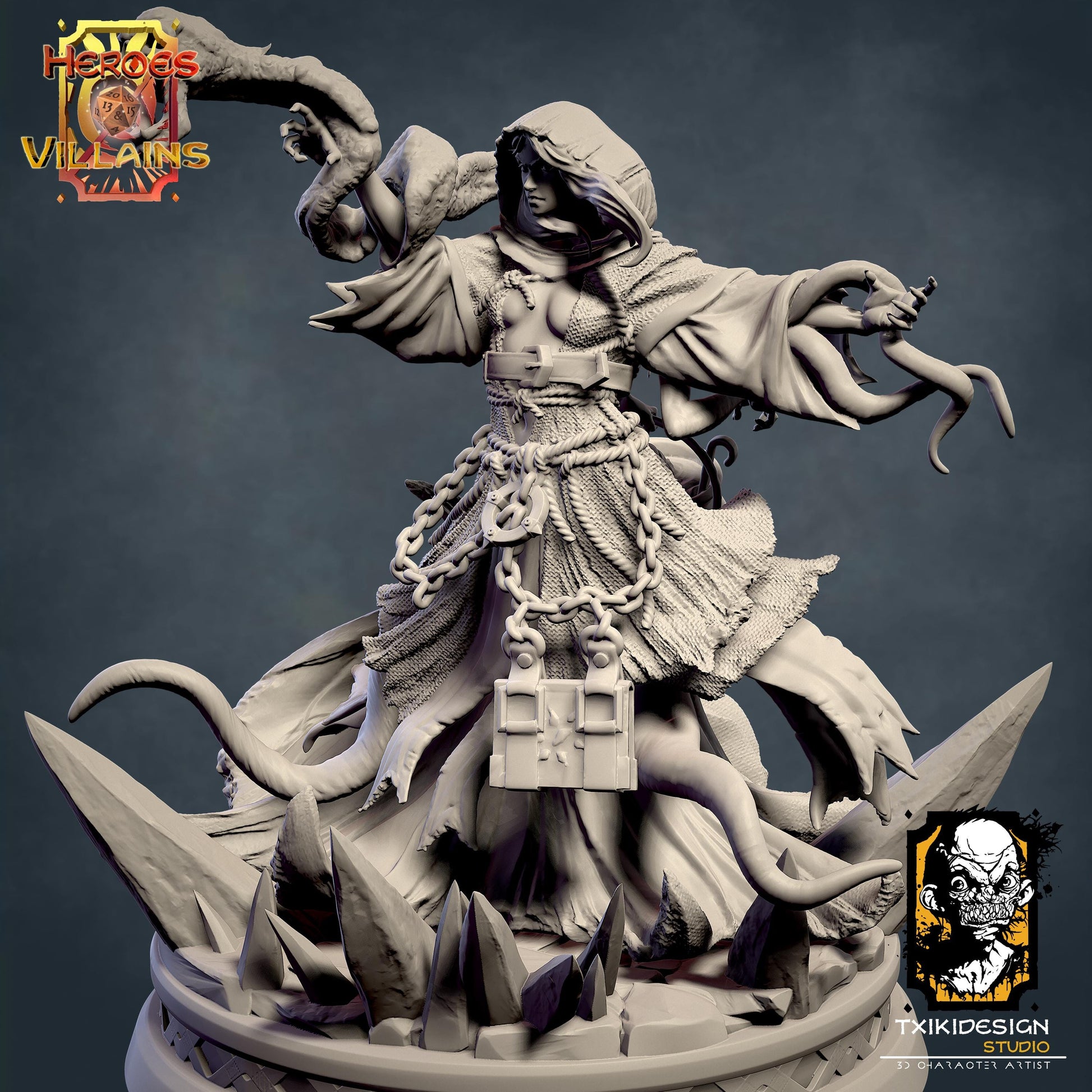 Witch Miniature | Tabletop RPG Miniature | Javier Txiki Tejedor | Roleplaying 3D Printed Fantasy Mini - 3DPrintDen