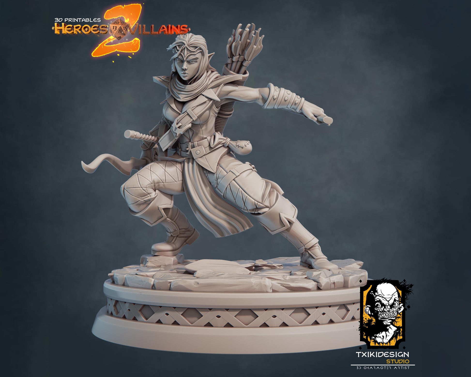 Female Elf Archer Miniature | Tabletop RPG Miniature | Javier Txiki Tejedor | Roleplaying 3D Printed Fantasy Mini - 3DPrintDen