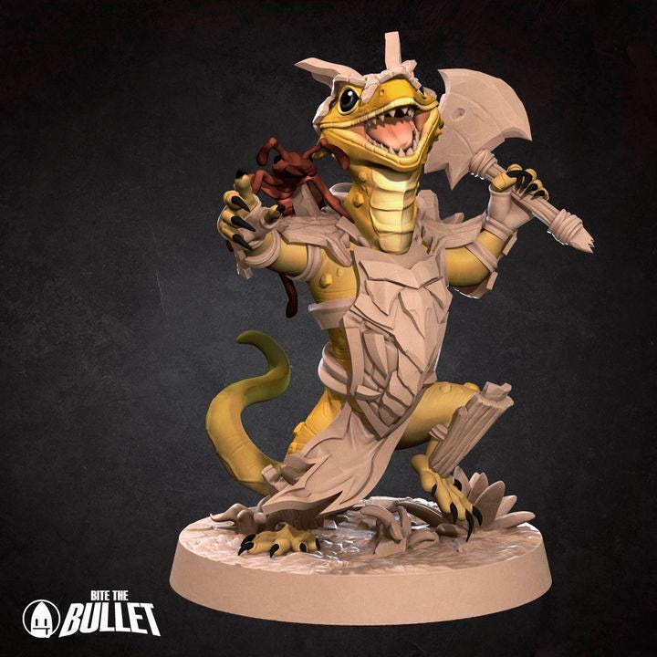 Lizardfolk Barbarian Miniature | Tabletop RPG Miniature | Bite the Bullet | Roleplaying 3D Printed Fantasy Mini - 3DPrintDen