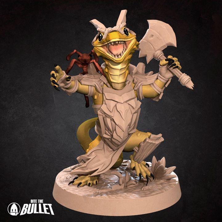 Lizardfolk Barbarian Miniature | Tabletop RPG Miniature | Bite the Bullet | Roleplaying 3D Printed Fantasy Mini - 3DPrintDen