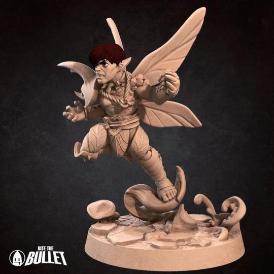 Pixie Fighter Miniature | Tabletop RPG Miniature | Bite the Bullet | Roleplaying 3D Printed Fantasy Mini - 3DPrintDen