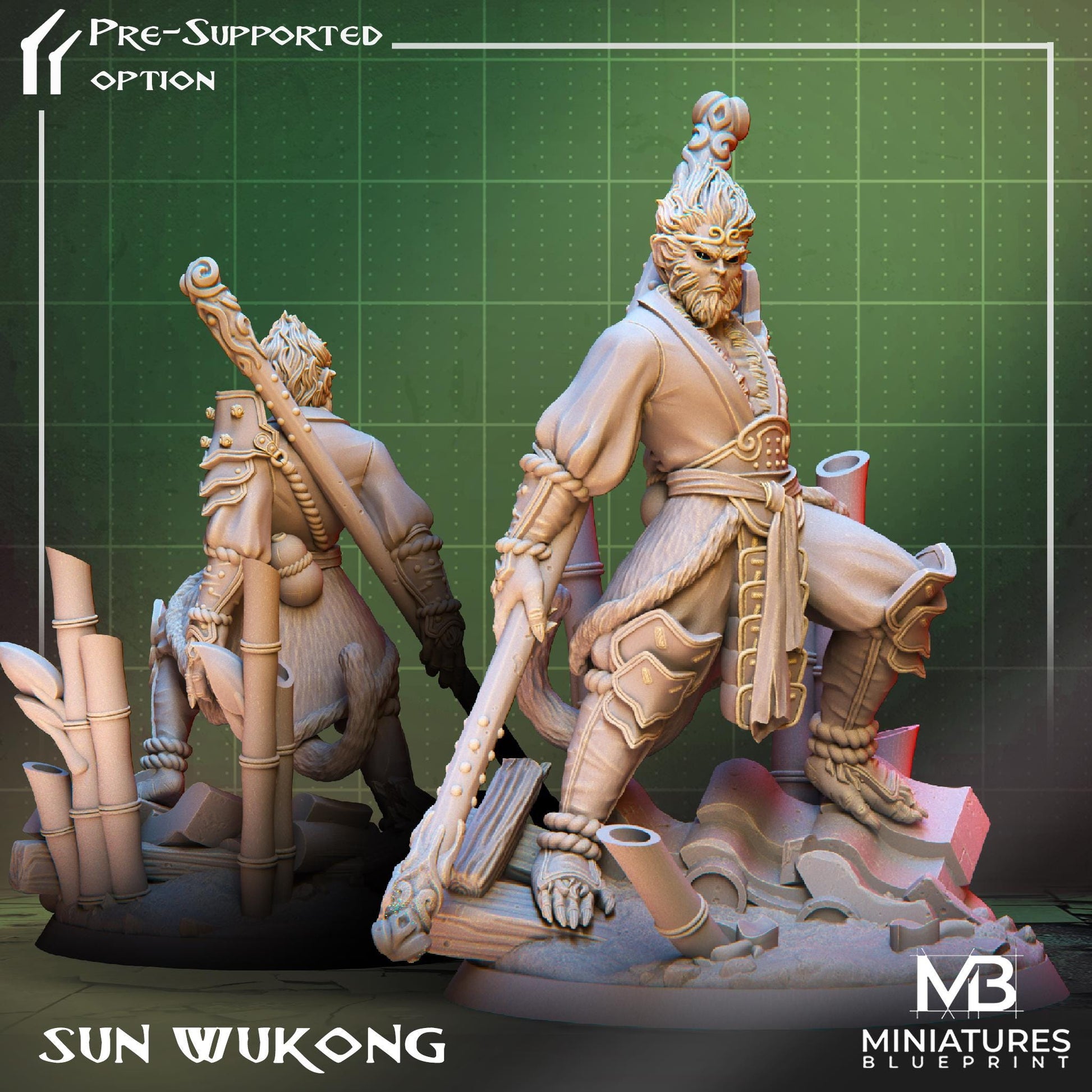 Monkey King Miniature, Sun Wukong | Tabletop RPG Miniature | Miniatures Blueprint | Roleplaying 3D Printed Fantasy Mini - 3DPrintDen