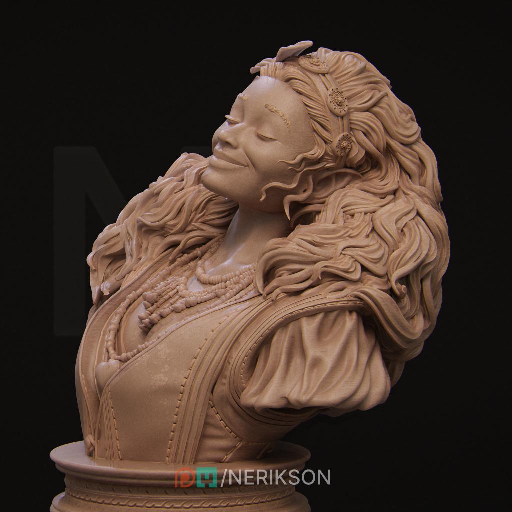 Female Bard Bust, Inithia | Tabletop RPG Miniature | Nerikson | Roleplaying 3D Printed Fantasy Mini - 3DPrintDen