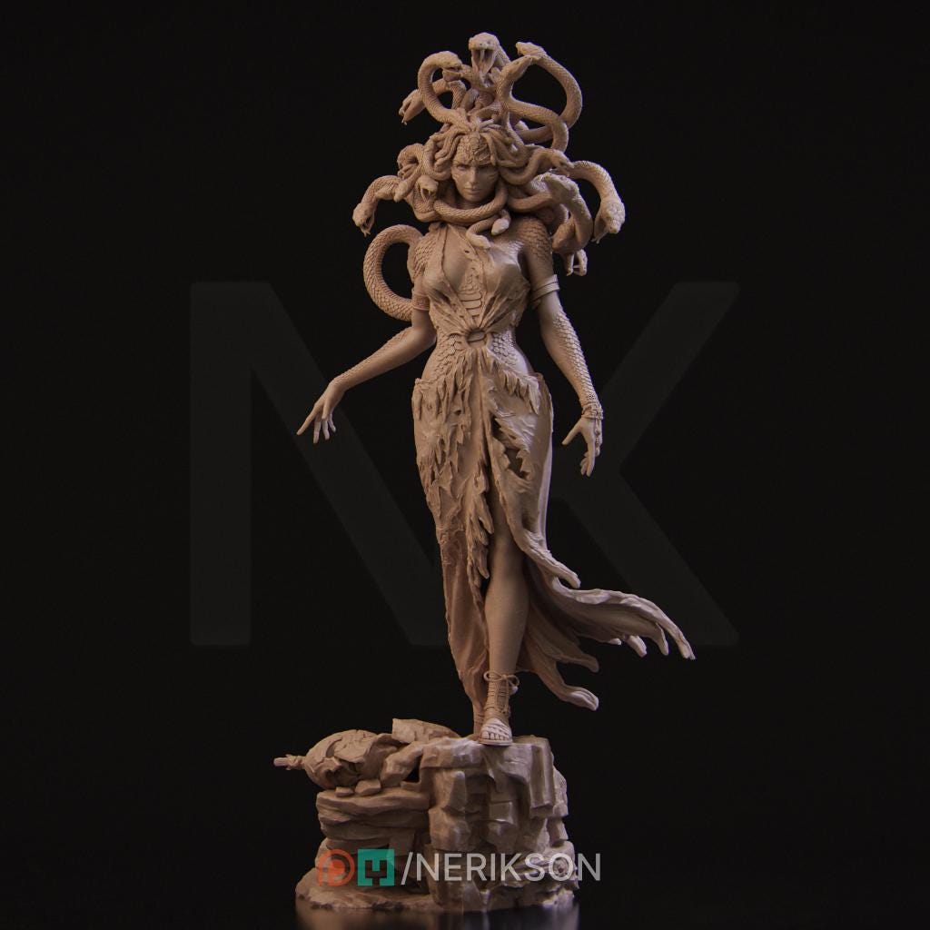 Gorgon Miniature, Medusa | Tabletop RPG Miniature | Nerikson | Roleplaying 3D Printed Fantasy Mini - 3DPrintDen