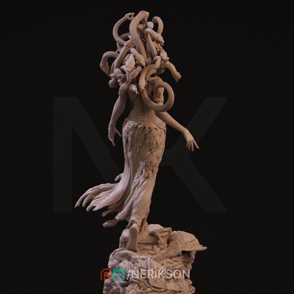 Gorgon Miniature, Medusa | Tabletop RPG Miniature | Nerikson | Roleplaying 3D Printed Fantasy Mini - 3DPrintDen
