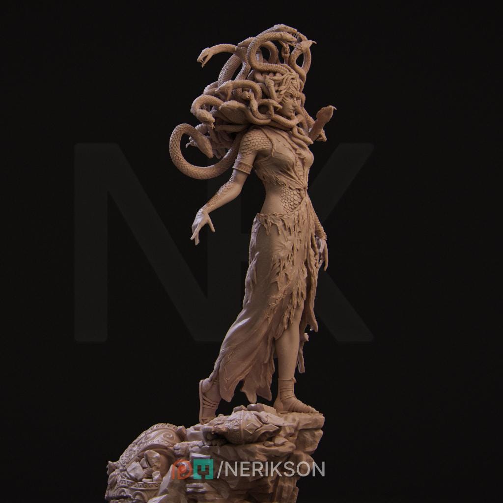 Gorgon Miniature, Medusa | Tabletop RPG Miniature | Nerikson | Roleplaying 3D Printed Fantasy Mini - 3DPrintDen