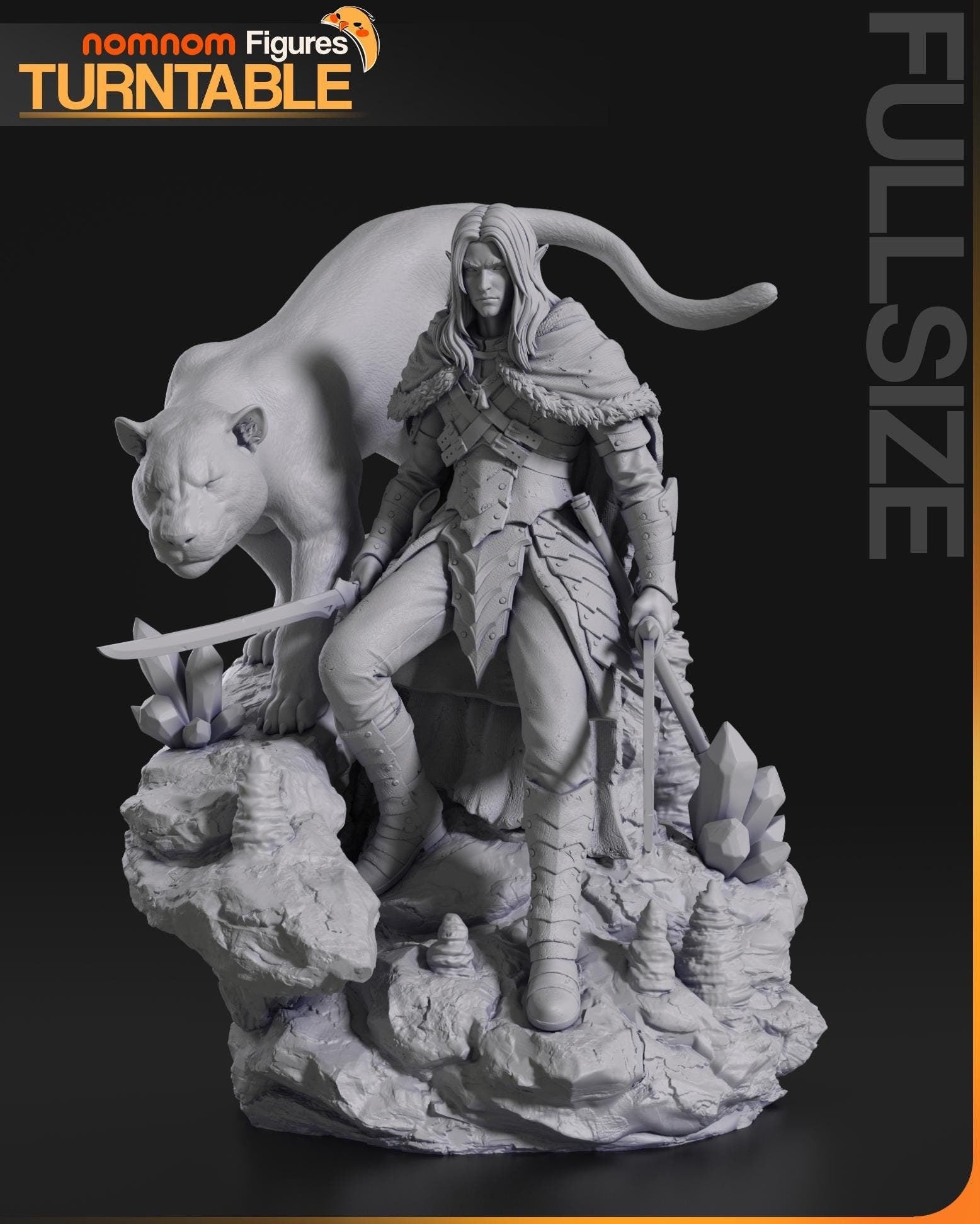 Drizzt Figurine | Video Game Figurine | Nomnom Miniatures | 3D Printed Display Miniature Fanart