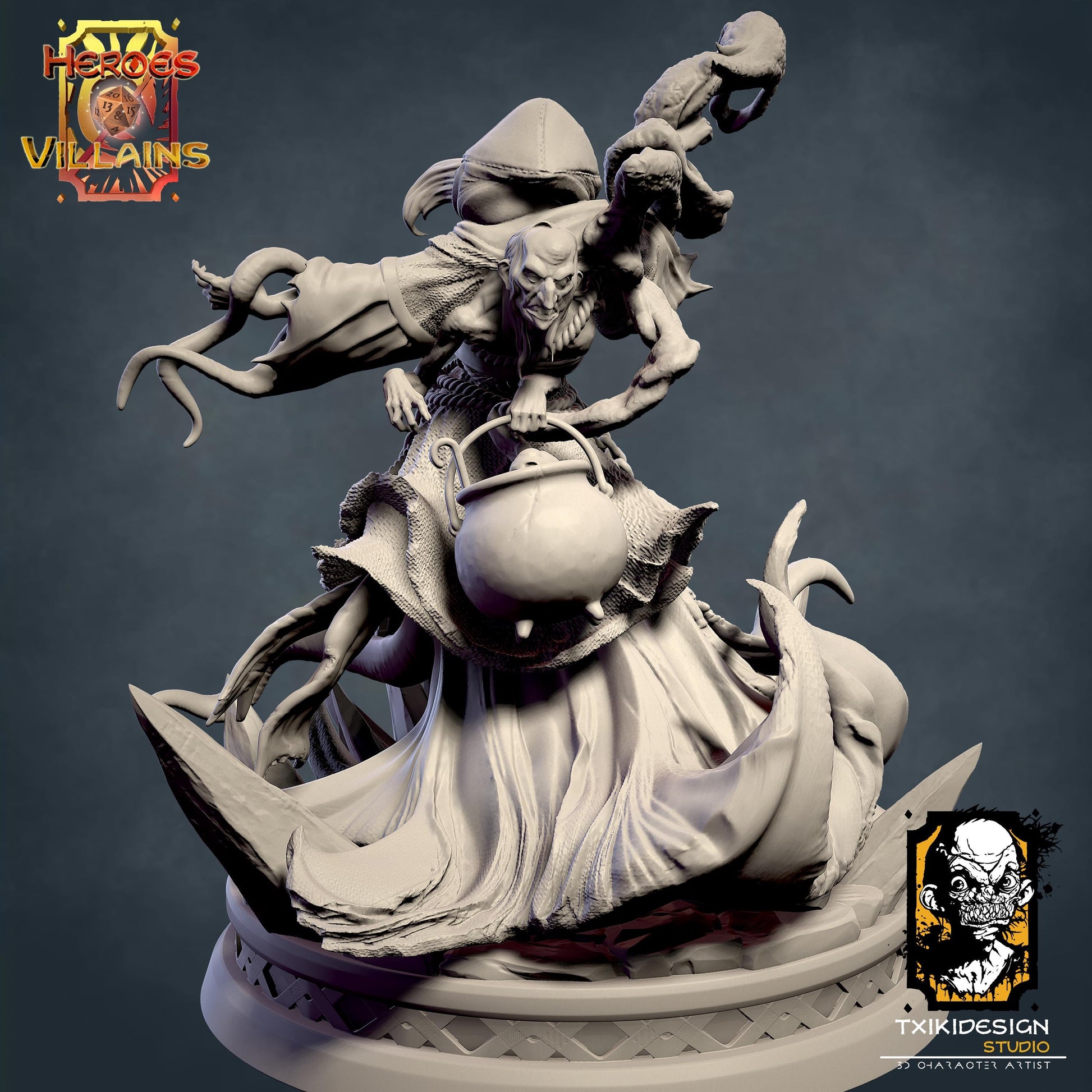 Witch Miniature | Tabletop RPG Miniature | Javier Txiki Tejedor | Roleplaying 3D Printed Fantasy Mini - 3DPrintDen