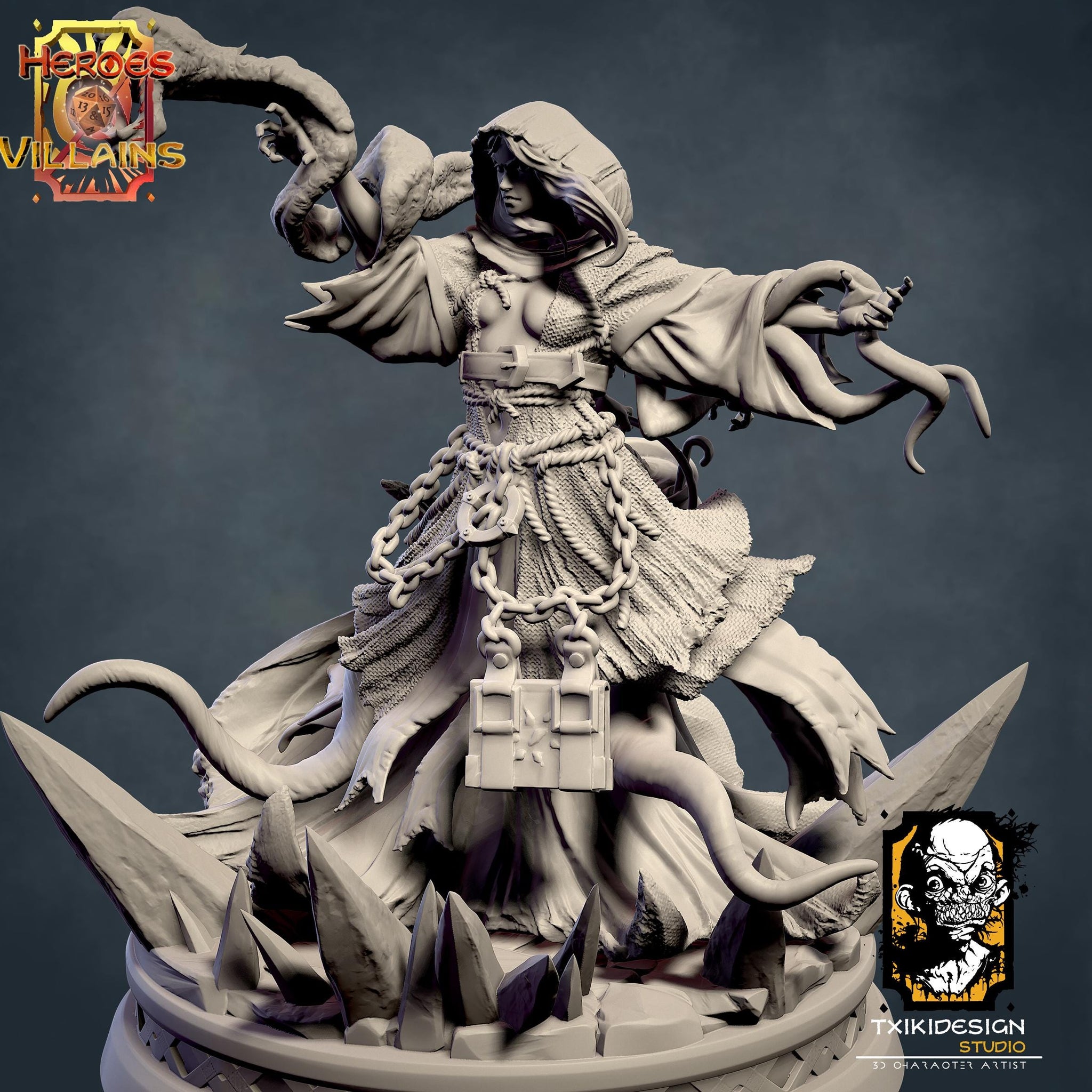 Witch Miniature | Tabletop RPG Miniature | Javier Txiki Tejedor | Roleplaying 3D Printed Fantasy Mini - 3DPrintDen