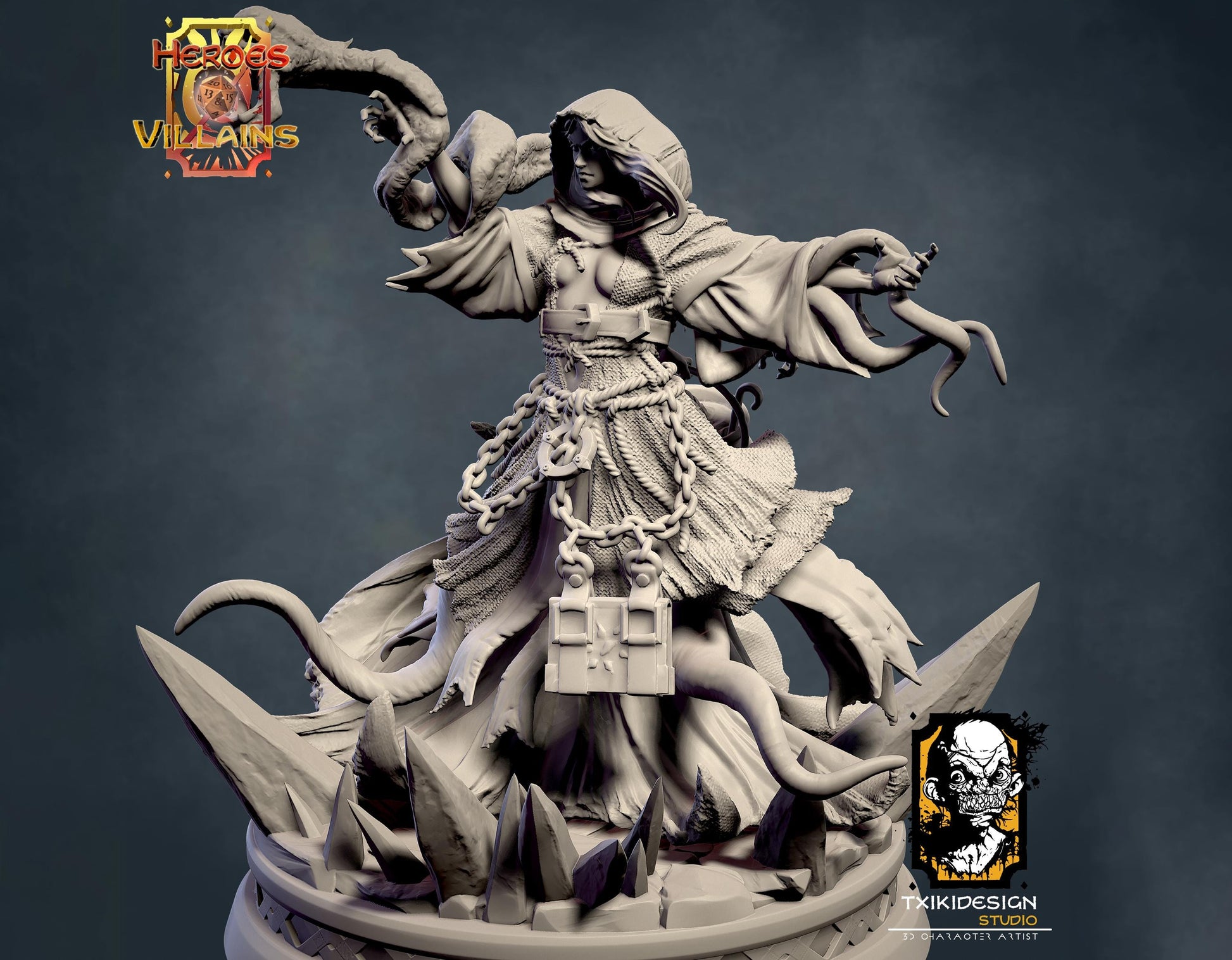 Witch Miniature | Tabletop RPG Miniature | Javier Txiki Tejedor | Roleplaying 3D Printed Fantasy Mini - 3DPrintDen