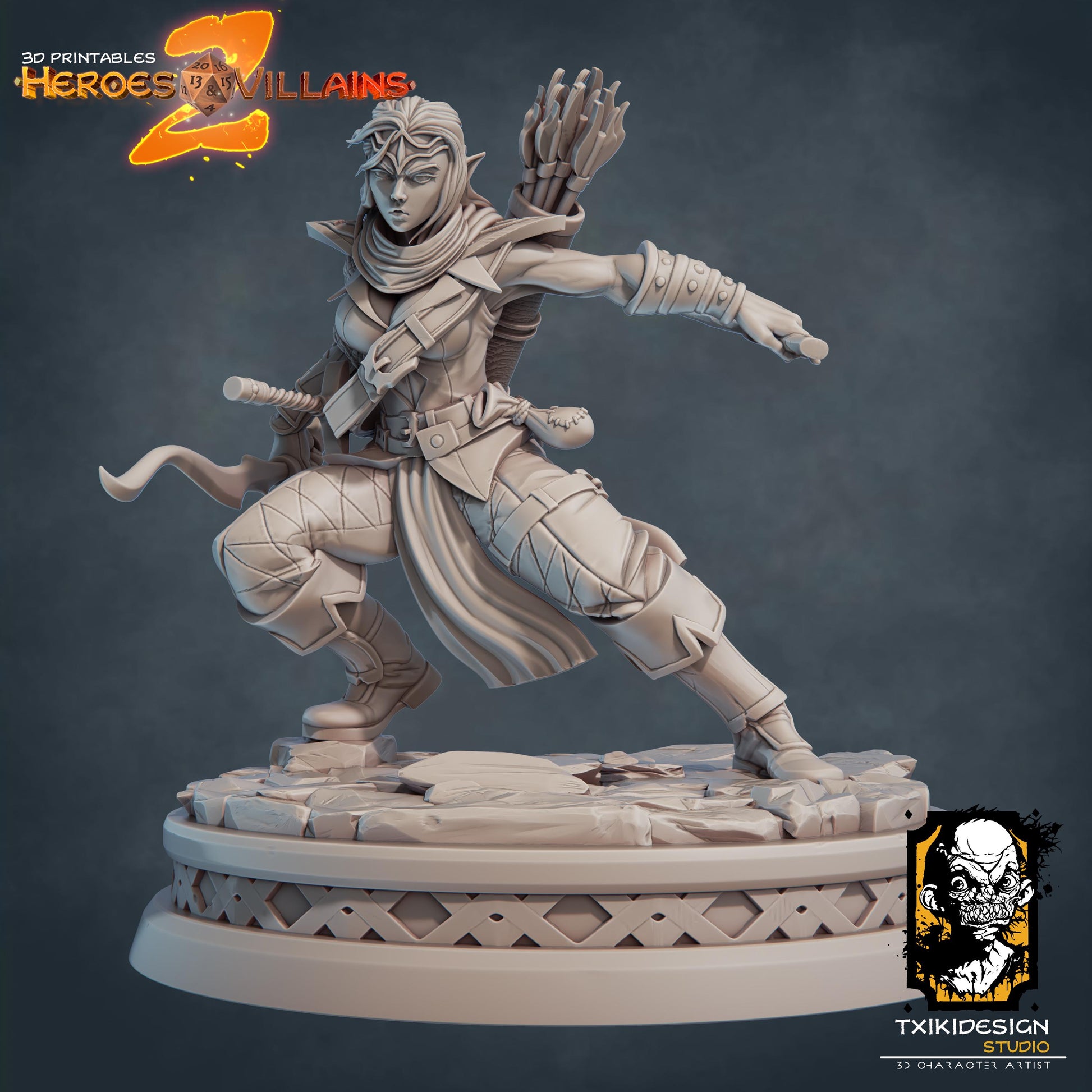 Female Elf Archer Miniature | Tabletop RPG Miniature | Javier Txiki Tejedor | Roleplaying 3D Printed Fantasy Mini - 3DPrintDen