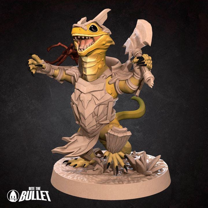 Lizardfolk Barbarian Miniature | Tabletop RPG Miniature | Bite the Bullet | Roleplaying 3D Printed Fantasy Mini - 3DPrintDen
