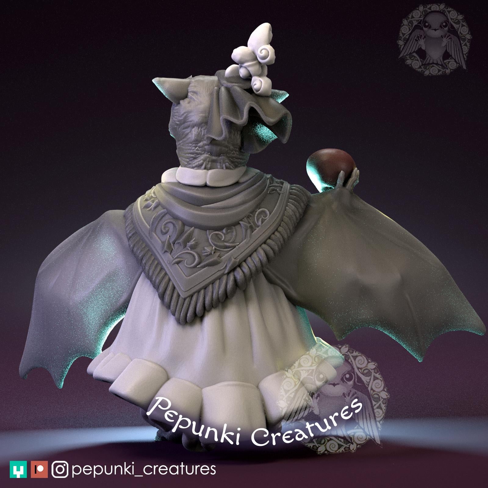 Fruit Bat Lady Miniature | Tabletop RPG Miniature | Pepunki Creatures | Roleplaying 3D Printed Fantasy Mini - 3DPrintDen