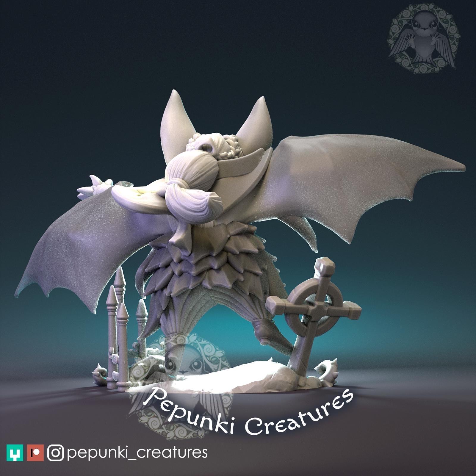 Vampire Bat Warrior Miniature | Tabletop RPG Miniature | Pepunki Creatures | Roleplaying 3D Printed Fantasy Mini - 3DPrintDen