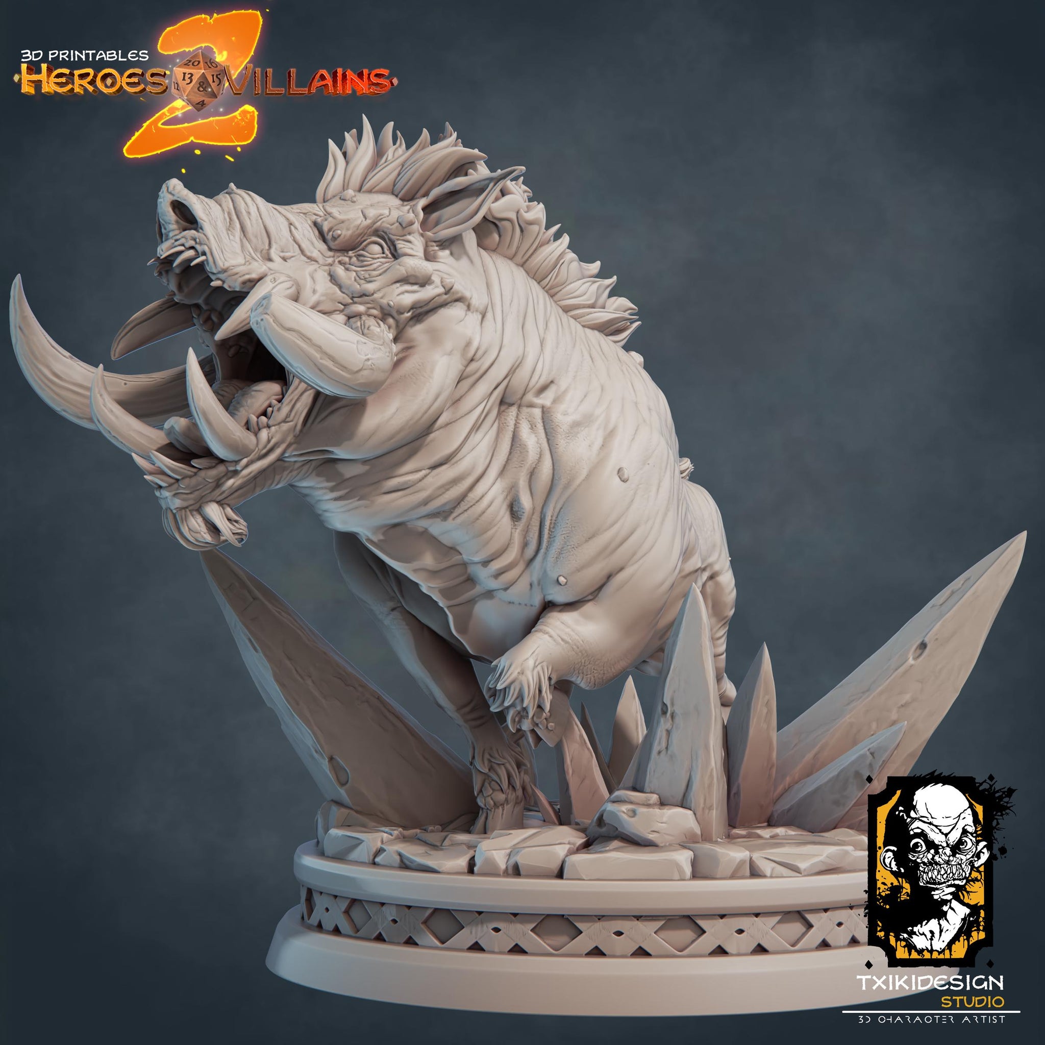 Wild Boar Miniature | Tabletop RPG Miniature | Javier Txiki Tejedor | Roleplaying 3D Printed Fantasy Mini - 3DPrintDen