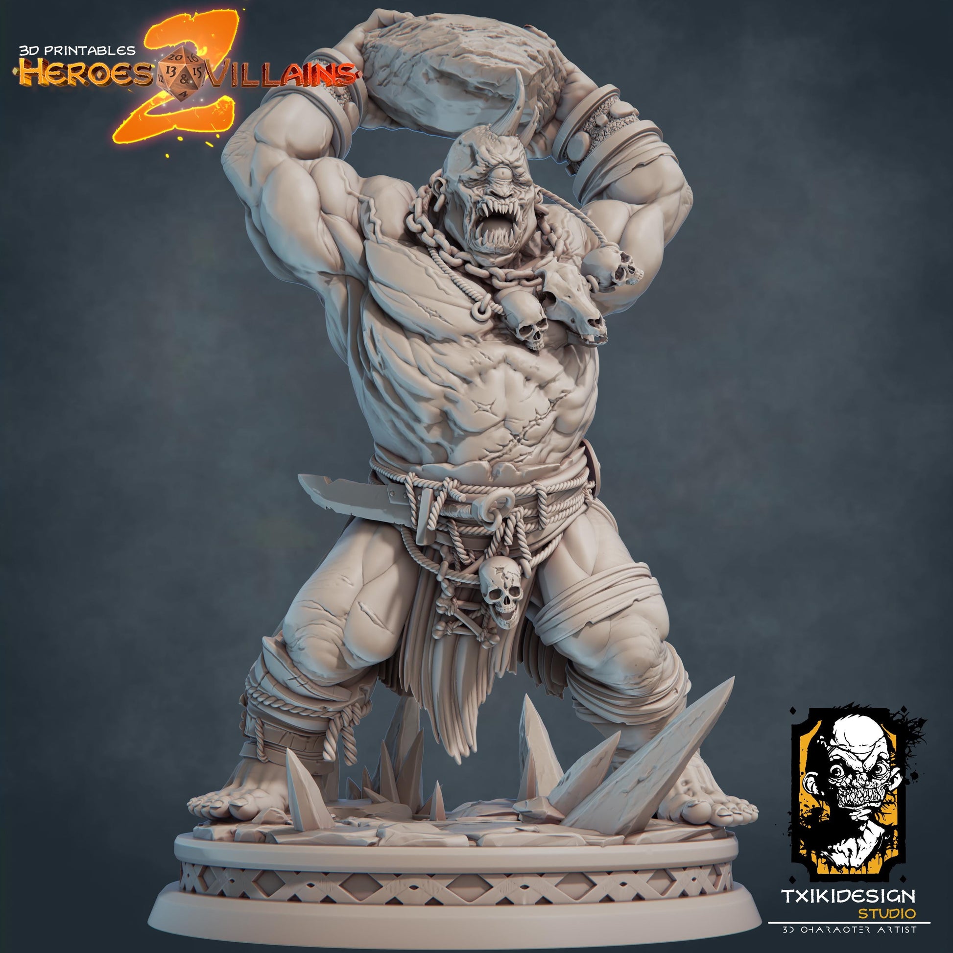 Cyclops Miniature | Tabletop RPG Miniature | Javier Txiki Tejedor | Roleplaying 3D Printed Fantasy Mini - 3DPrintDen