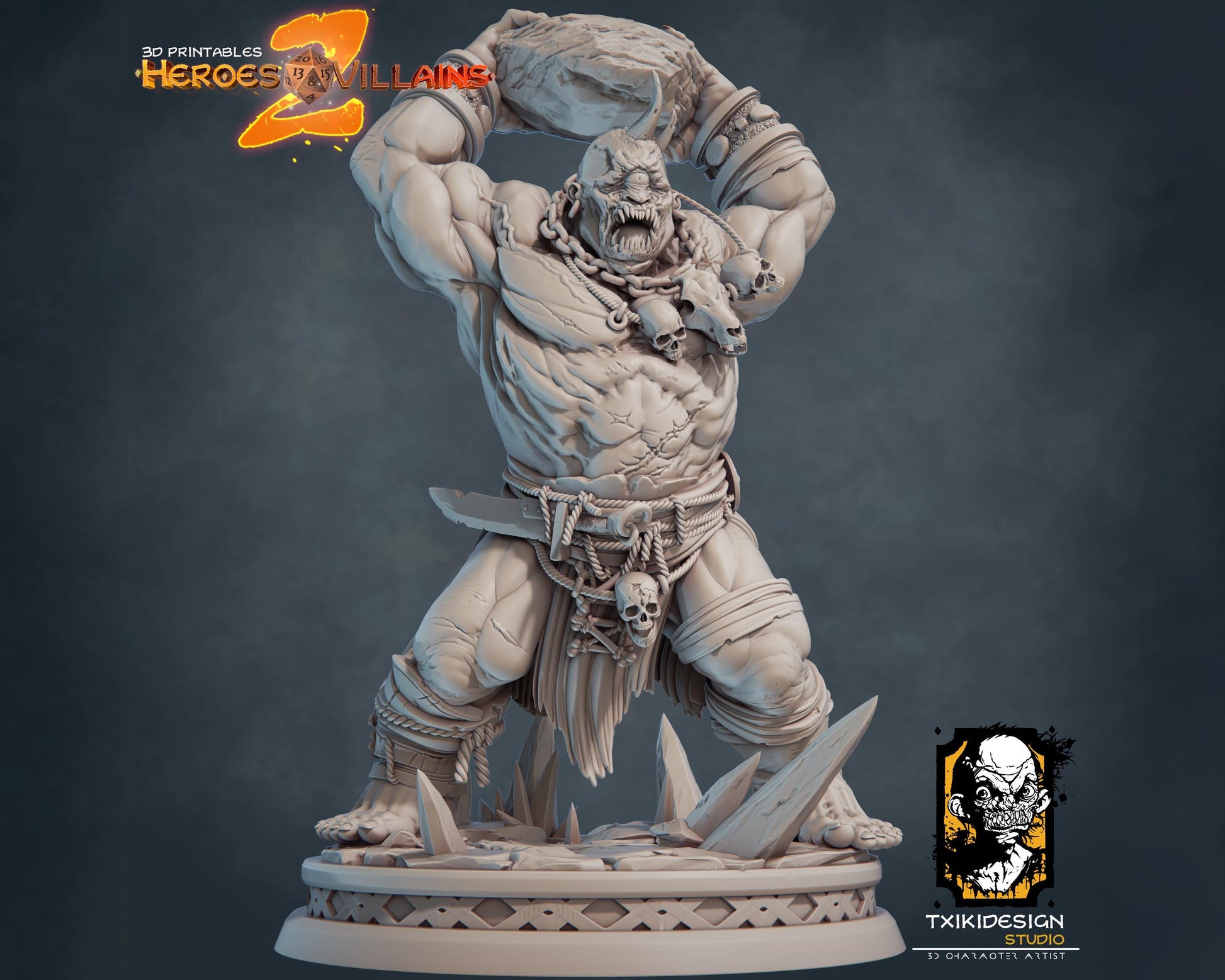 Cyclops Miniature | Tabletop RPG Miniature | Javier Txiki Tejedor | Roleplaying 3D Printed Fantasy Mini - 3DPrintDen