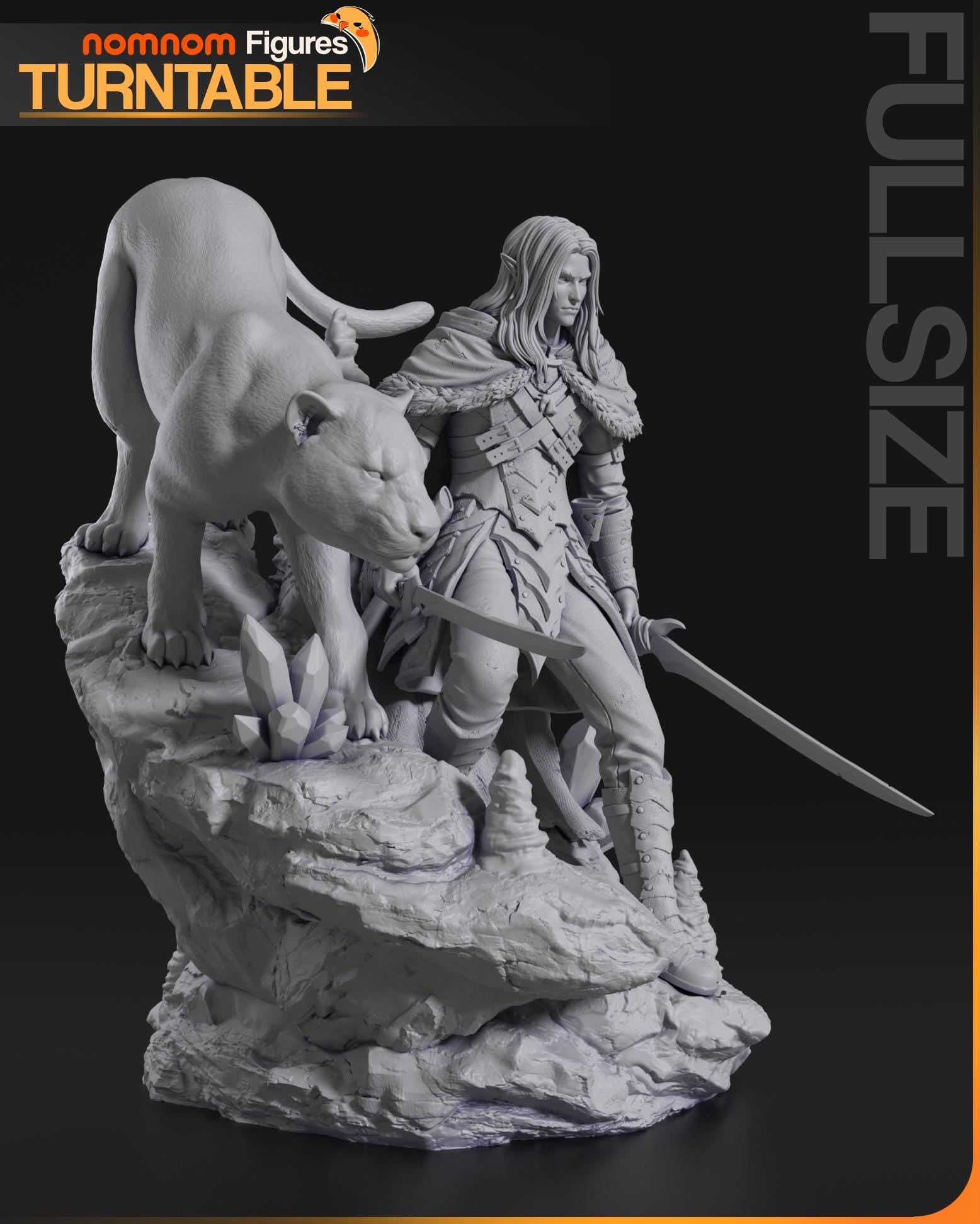 Drizzt Figurine | Video Game Figurine | Nomnom Miniatures | 3D Printed Display Miniature Fanart