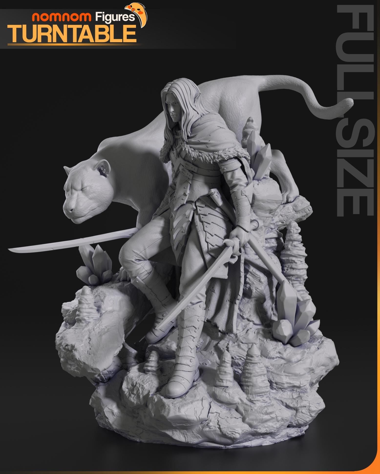 Drizzt Figurine | Video Game Figurine | Nomnom Miniatures | 3D Printed Display Miniature Fanart