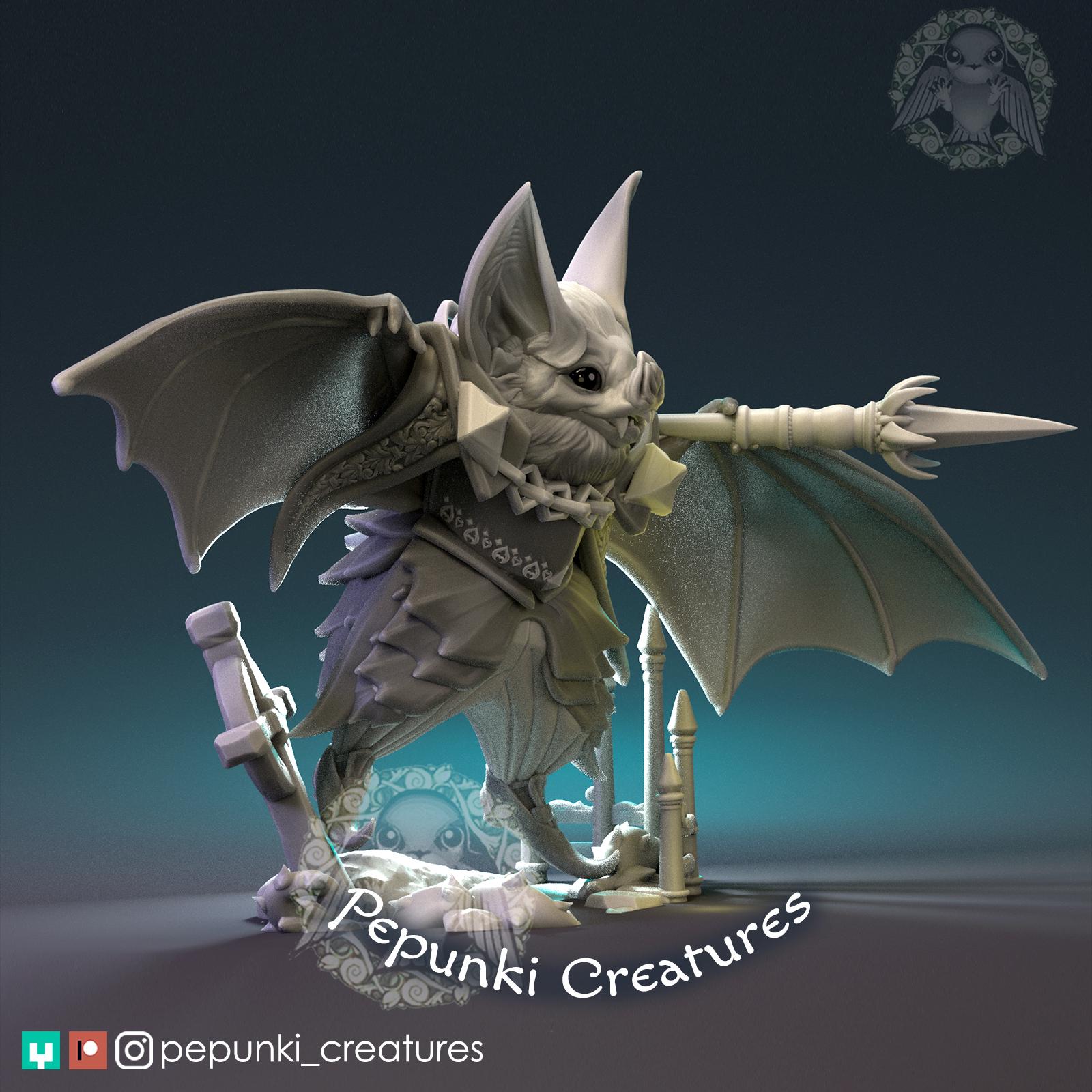 Vampire Bat Warrior Miniature | Tabletop RPG Miniature | Pepunki Creatures | Roleplaying 3D Printed Fantasy Mini - 3DPrintDen