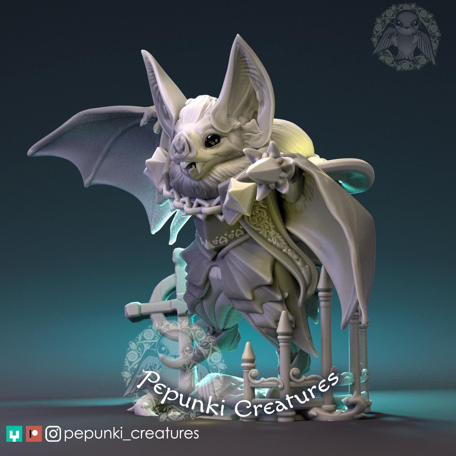 Vampire Bat Warrior Miniature | Tabletop RPG Miniature | Pepunki Creatures | Roleplaying 3D Printed Fantasy Mini - 3DPrintDen