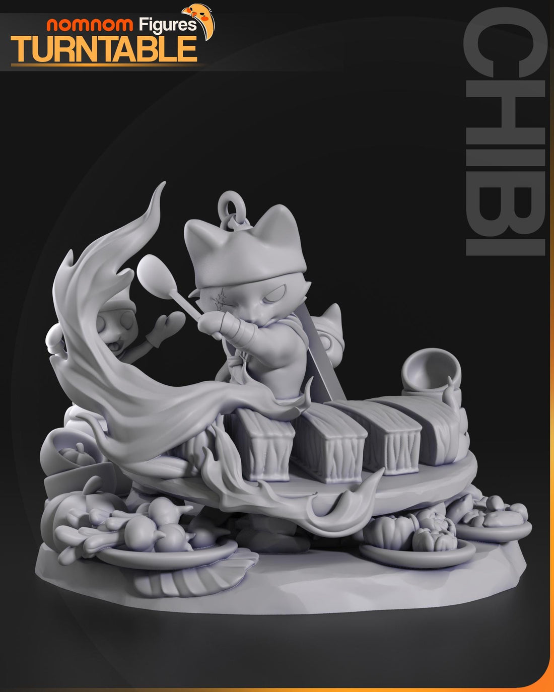 Chibi Meowscular Chef Figurine | Video Game Figurine | Nomnom Figures | 3D Printed Display Miniature Fanart