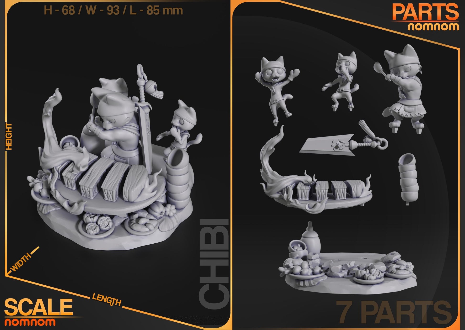 Chibi Meowscular Chef Figurine | Video Game Figurine | Nomnom Figures | 3D Printed Display Miniature Fanart