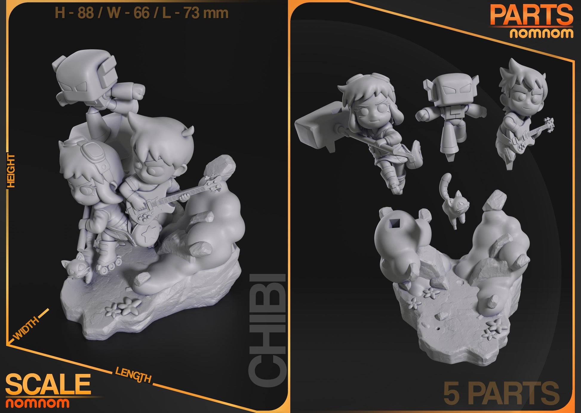 Chibi Scott Pilgrim Figurine | Figurine | Nomnom Figures | 3D Printed Display Miniature Fanart