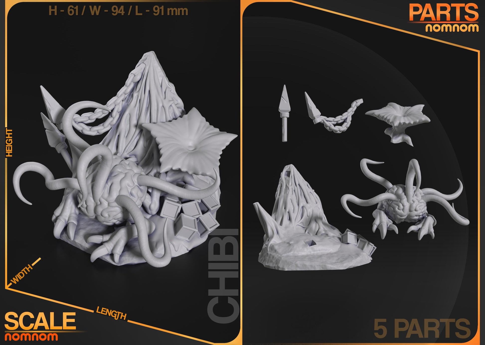 Chibi Brain Creature Figurine | Video Game Figurine | Nomnom Figures | 3D Printed Display Miniature Fanart