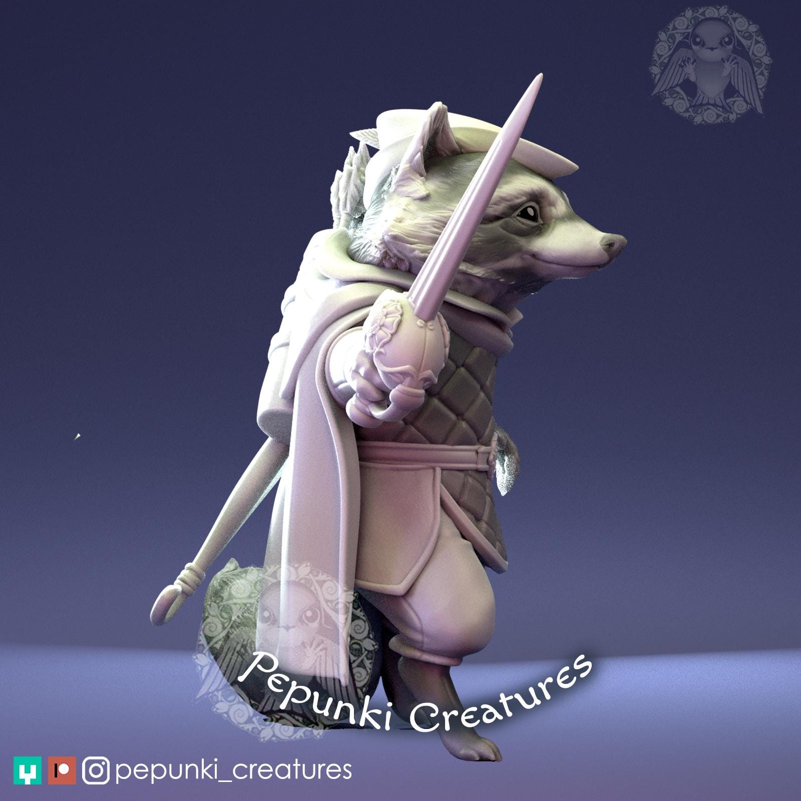 Raccoon Ranger Miniature | Tabletop RPG Miniature | Pepunki Creatures | Roleplaying 3D Printed Fantasy Mini - 3DPrintDen