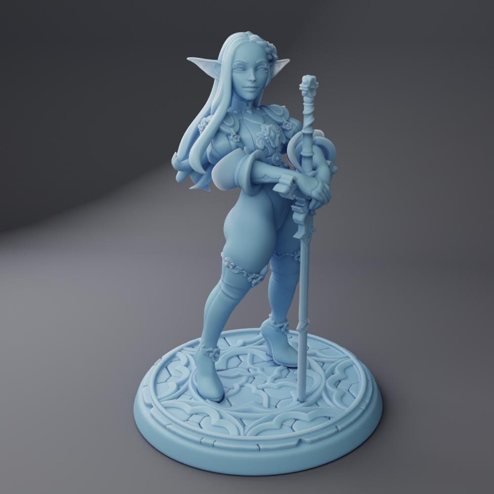 Female Elven Paladin Miniature, Melrissa | Twin Goddess Miniatures | Tabletop RPG Miniature | Roleplaying 3D Printed Fantasy Mini - 3DPrintDen