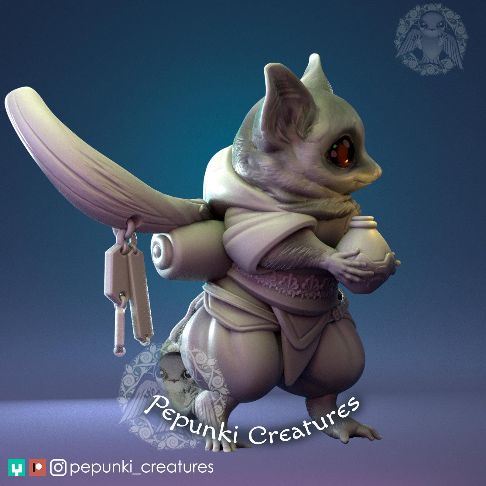 Bush Baby Monk Miniature | Tabletop RPG Miniature | Pepunki Creatures | Roleplaying 3D Printed Fantasy Mini - 3DPrintDen