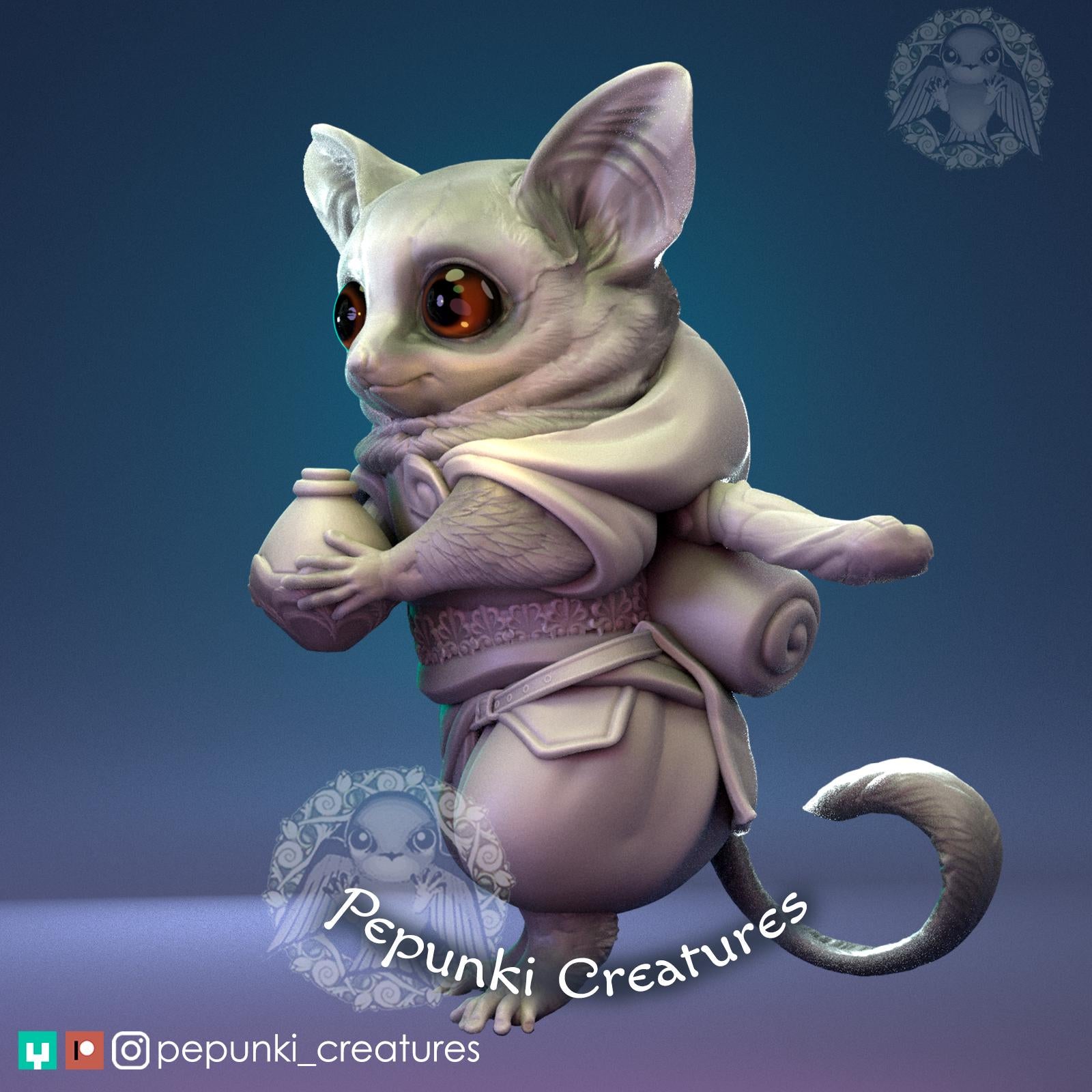 Bush Baby Monk Miniature | Tabletop RPG Miniature | Pepunki Creatures | Roleplaying 3D Printed Fantasy Mini - 3DPrintDen