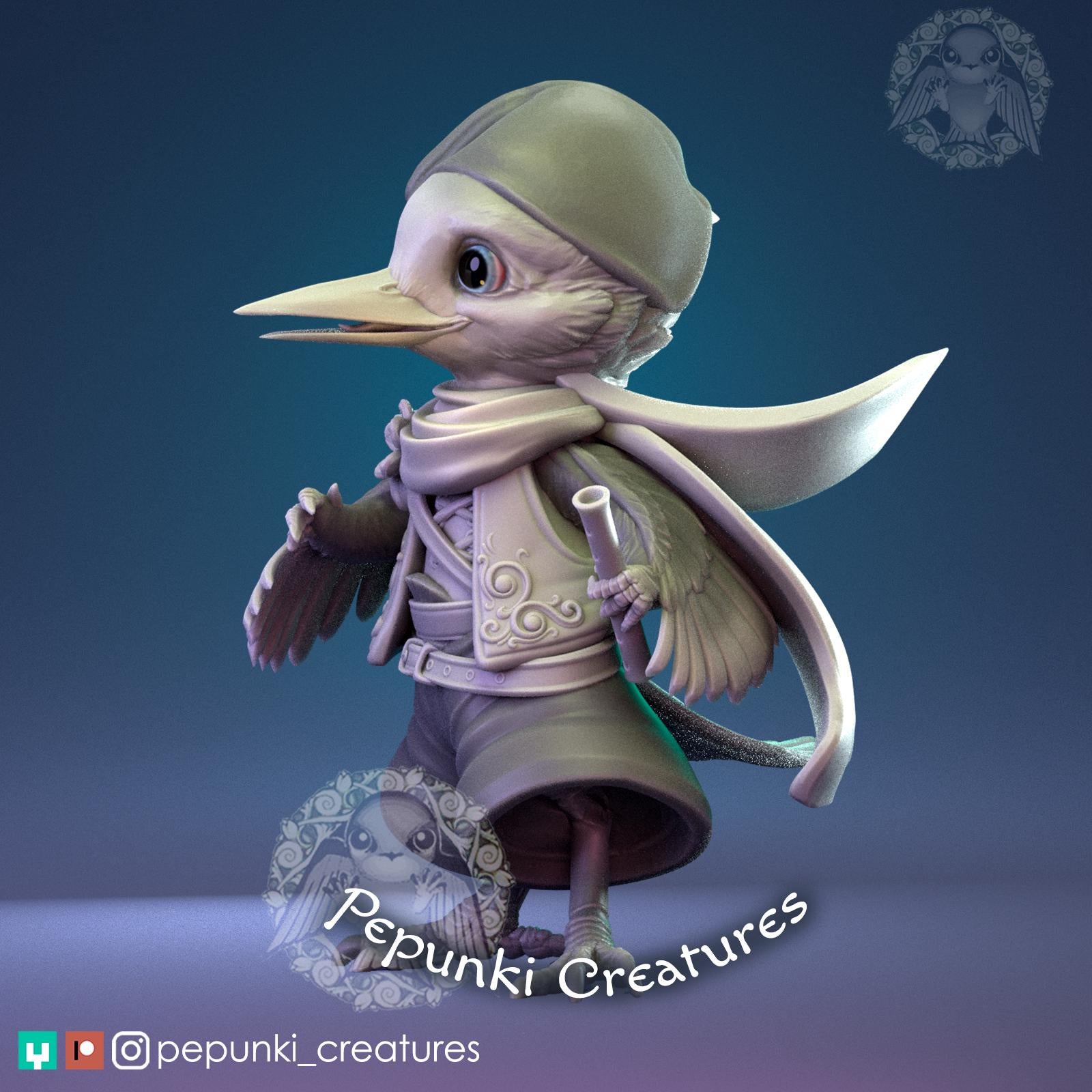Hornero Traveller Miniature | Tabletop RPG Miniature | Pepunki Creatures | Roleplaying 3D Printed Fantasy Mini - 3DPrintDen