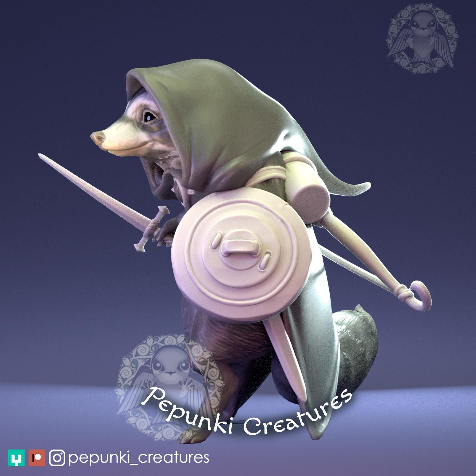 Raccoon Rogue Miniature | Tabletop RPG Miniature | Pepunki Creatures | Roleplaying 3D Printed Fantasy Mini - 3DPrintDen