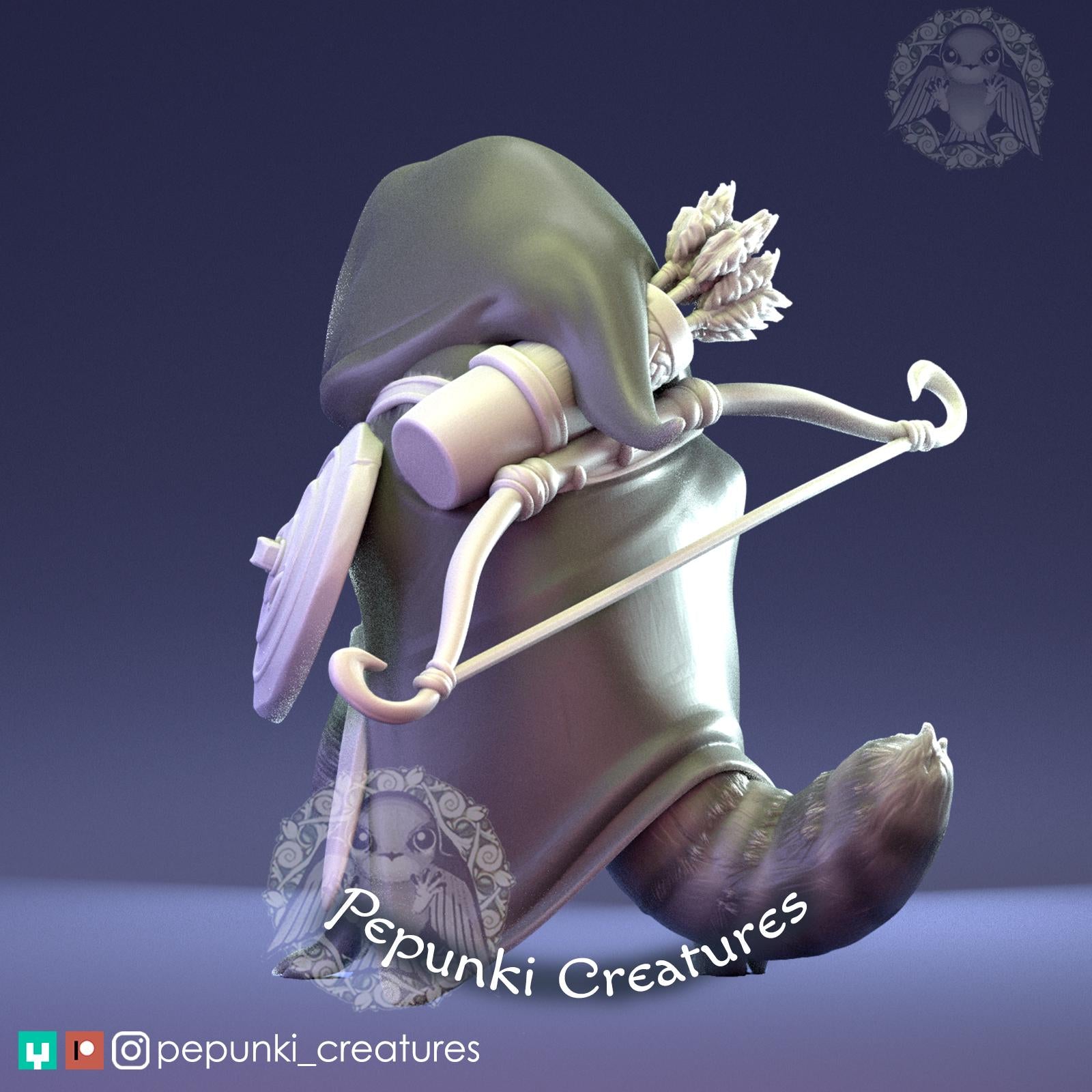 Raccoon Rogue Miniature | Tabletop RPG Miniature | Pepunki Creatures | Roleplaying 3D Printed Fantasy Mini - 3DPrintDen