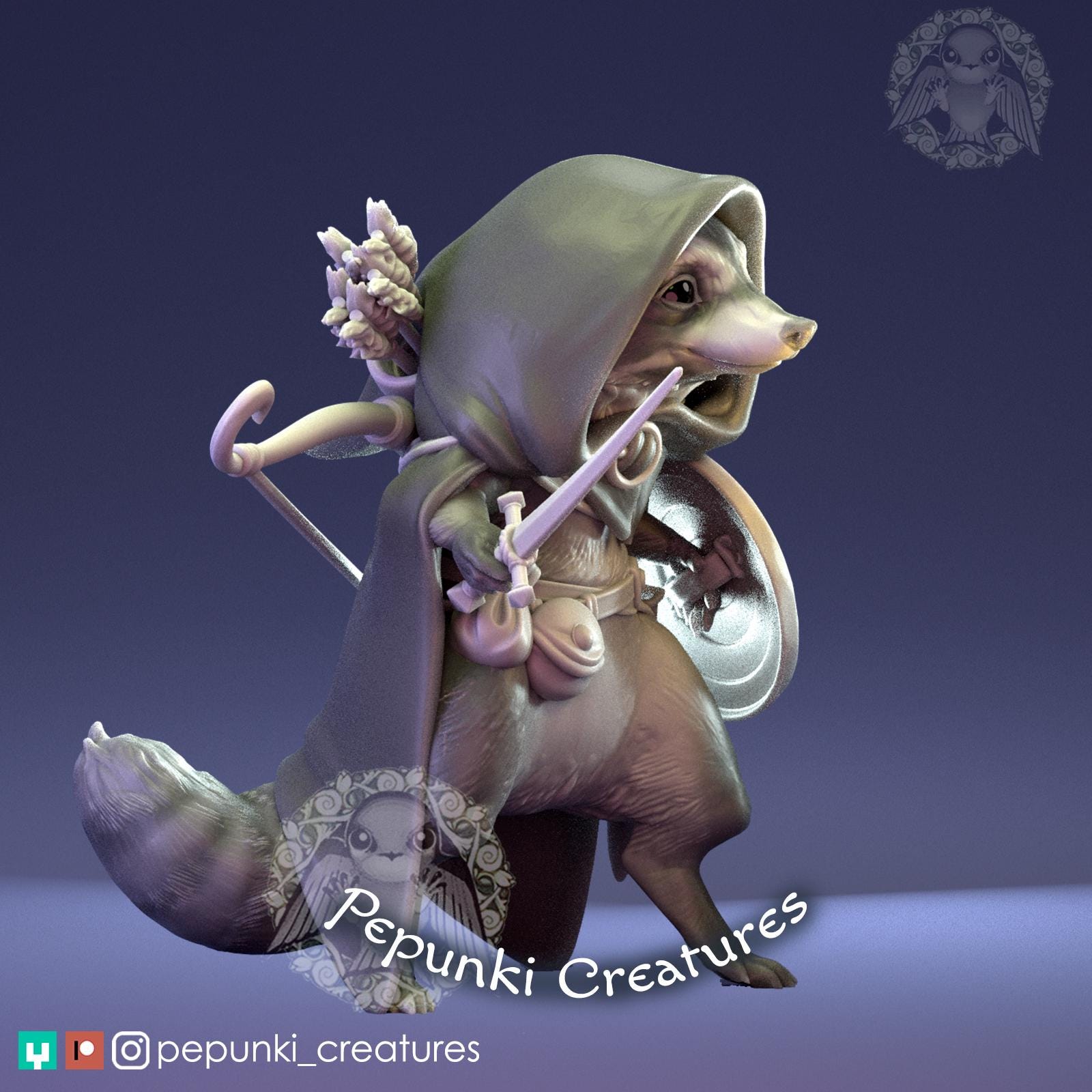 Raccoon Rogue Miniature | Tabletop RPG Miniature | Pepunki Creatures | Roleplaying 3D Printed Fantasy Mini - 3DPrintDen