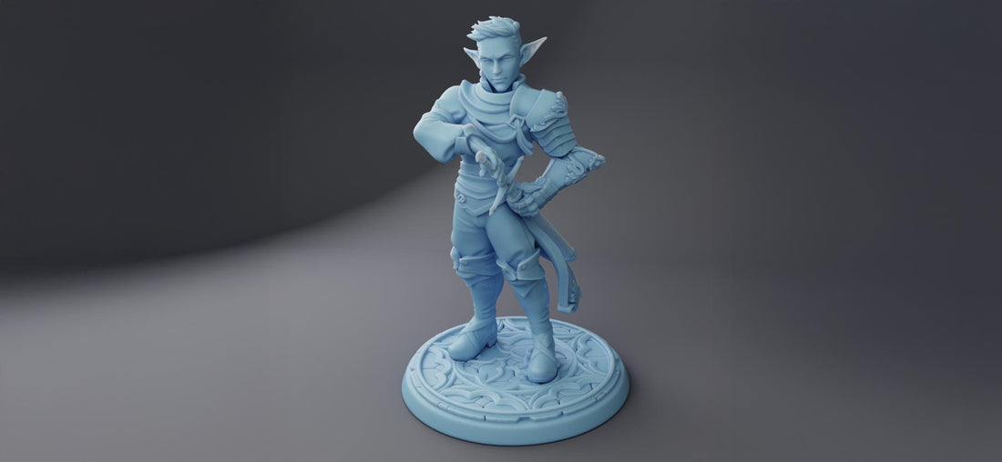Elven Fighter Miniature, Marshall | Twin Goddess Miniatures | Tabletop RPG Miniature | Roleplaying 3D Printed Fantasy Mini - 3DPrintDen